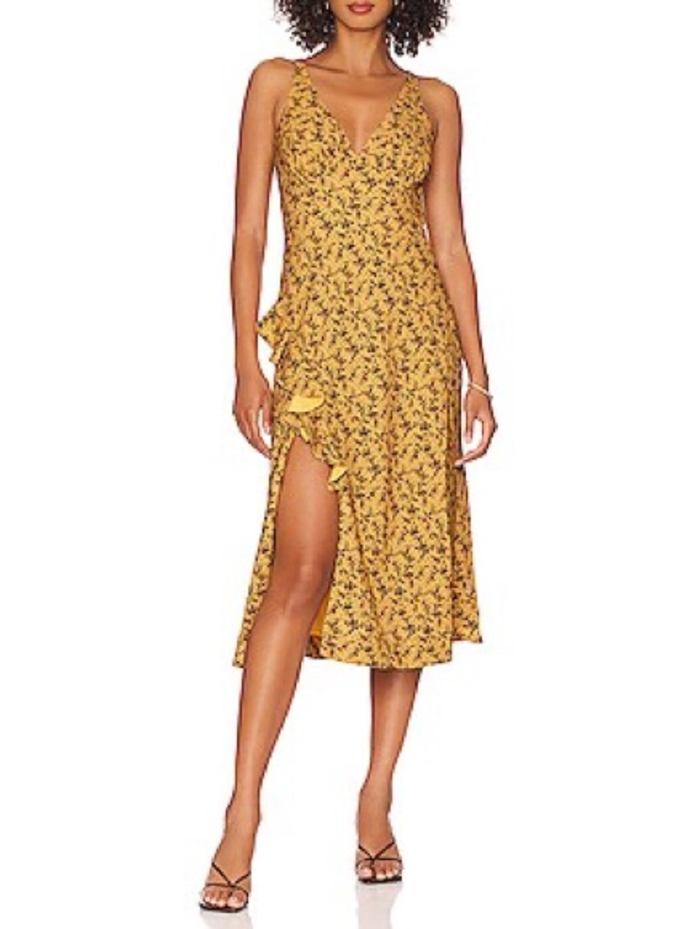NWT RHODE Yellow Floral Ruffle Wrap Midi Dress